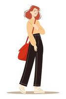 Full length portrait of a woman. Stylish beautiful clothes. Student, street fashion. vector