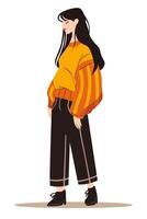 Full length portrait of a woman. Stylish beautiful clothes. Student, street fashion. vector