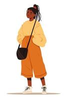 Full length portrait of a woman. Stylish beautiful clothes. Student, street fashion. vector