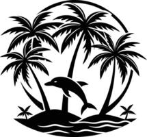 Dolphin and palm trees in the ocean vector