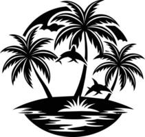 Dolphin and palm trees in the ocean vector