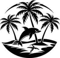 Dolphin and palm trees in the ocean vector