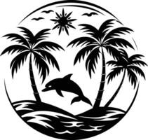 Dolphin and palm trees in the ocean vector