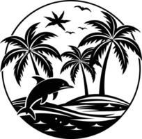 Dolphin and palm trees in the ocean vector