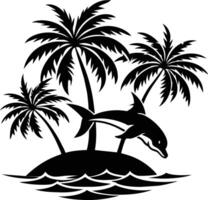 Dolphin and palm trees in the ocean vector