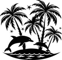 Dolphin and palm trees in the ocean vector