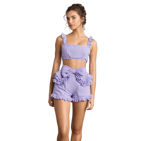 Seersucker Lavender Shorts Cute lavender seersucker shorts with a ruffled hem and a bow at the waist png