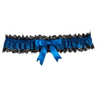 Electric blue satin garter belt black floral lace overlay garters outstretched dynamic isolated visual png