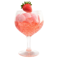 Frose pink slushy rose wine swirled in stemmed glass strawberry garnish isolated on transparent Food png