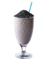 Black sesame milkshake dark gray glass black sesame paste sesame seeds png