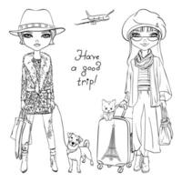 beautiful fashion girls travel the world vector