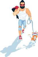 Bearded guy walk the dog vector