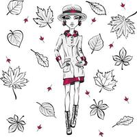 Moda niña en otoño ropa vector