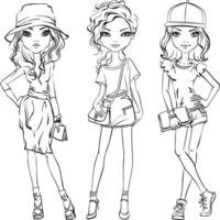 SET of cute fashionable girls vector