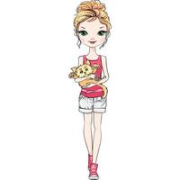 beautiful fashion girl with cat vector