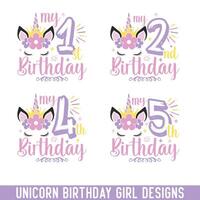 Unicorn birthday girl design bundle vector