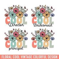 Cool floral retro profession design bundle vector