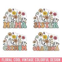 Floral mama floral retro family design bundle vector