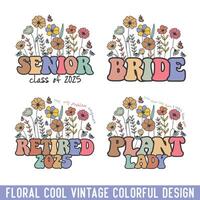 Vintage floral saying design bundle vector