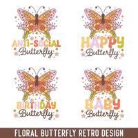 Floral butterfly retro style design bundle vector