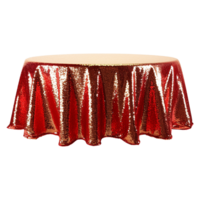 Beautiful red and gold sequin table cloth isolated on transparent background png