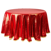 Beautiful red and gold sequin table cloth isolated on transparent background png