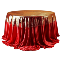 Beautiful red and gold sequin table cloth isolated on transparent background png