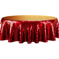 Beautiful red and gold sequin table cloth isolated on transparent background png