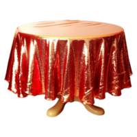 Beautiful red and gold sequin table cloth isolated on transparent background png