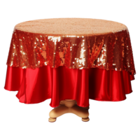 Beautiful red and gold sequin table cloth isolated on transparent background png