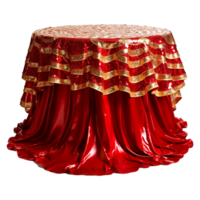 Beautiful red and gold sequin table cloth isolated on transparent background png