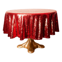 Beautiful red and gold sequin table cloth isolated on transparent background png