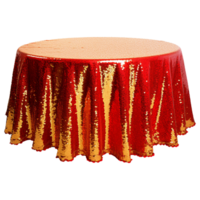 Beautiful red and gold sequin table cloth isolated on transparent background png