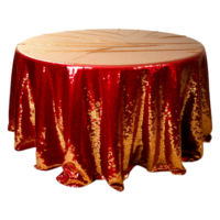 Beautiful red and gold sequin table cloth isolated on transparent background png