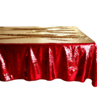 Beautiful red and gold sequin table cloth isolated on transparent background png