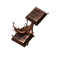 Delicious chocolate bars with splash isolated on transparent background png