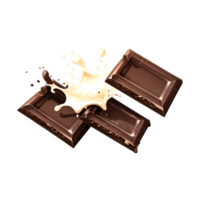 Delicious chocolate bars with splash isolated on transparent background png