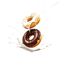 donuts in donker en wit chocola met spatten geïsoleerd Aan een transparant achtergrond png