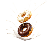 Donuts in dark and white chocolate with splashes isolated on a transparent background png