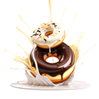 Donuts in dark and white chocolate with splashes isolated on a transparent background png