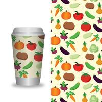 Take away coffee packaging templates and design elements for coffee shops - cardboard cup with seamless patterns. vector