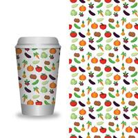 Take away coffee packaging templates and design elements for coffee shops - cardboard cup with seamless patterns. vector