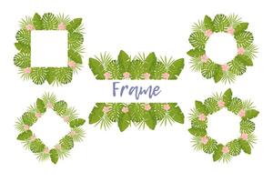 Tropical flower frame for your card design with clear space for text. Wedding template of calligraphic text with place for your names over white with flowers. vector