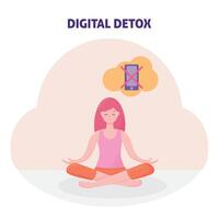 Digital detox concept. Female character. Woman. Girl. Refusal of detoxification phone. The practice of calm, relaxation.Modern lifestyle. vector