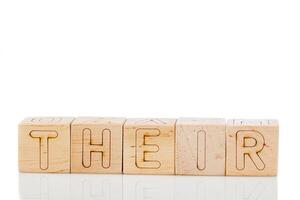 Wooden cubes with letters their on a white background photo