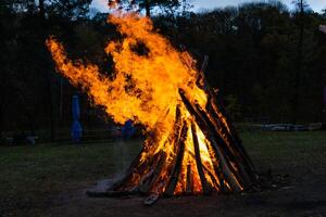 Beautiful fire flames on a campfire photo