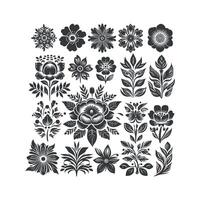 Flat design flower silhouettes and leaves floral element design template illustration vector