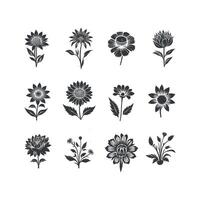 Flat design flower silhouettes and leaves floral element design template illustration vector