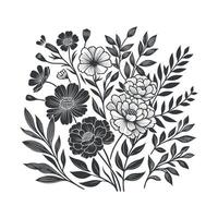 Flat design flower silhouettes and leaves floral element design template illustration vector