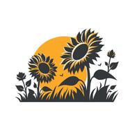 Flat design sunflower silhouettes and leaves floral element design template illustration vector